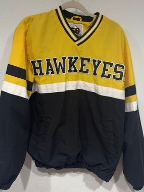Vintage Iowa Hawkeyes Jacket Mens Yellow 58 Sports Pullover V Neck College LOGO
